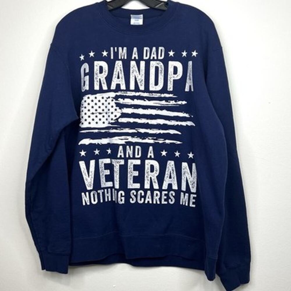 Port & Company Sweatshirt Men’s Large Navy Dad Grandpa Veteran American Flag USA